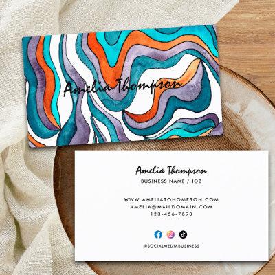 Blue Orange Abstract Wavy Lines Boho Groovy Retro