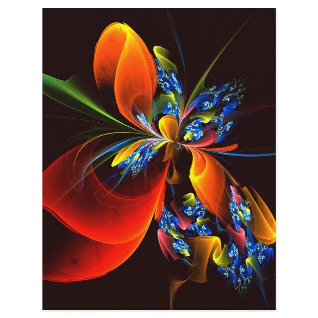 Blue Orange Floral Modern Abstract Art Pattern #03