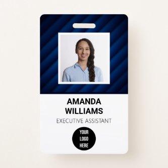 Blue Pattern Employee QR Code Barcode Name Badge