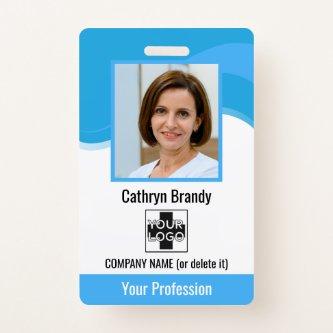 blue Personalized Employee, Photo, Bar Code & Logo Badge