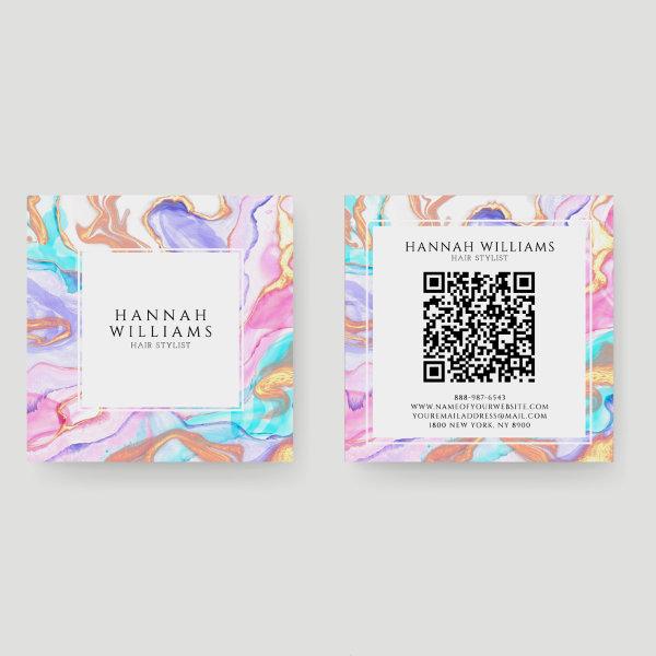 Blue Pink Gold glitter QR Code Hair Stylist Square