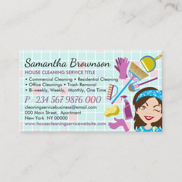 Blue Pink Janitorial Lady Cleaning Appointment