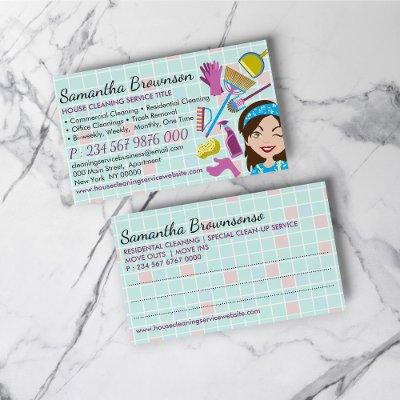 Blue Pink Janitorial Lady Cleaning Appointment