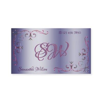 Blue Pink Ornate Corner Border Initials Ornamental
