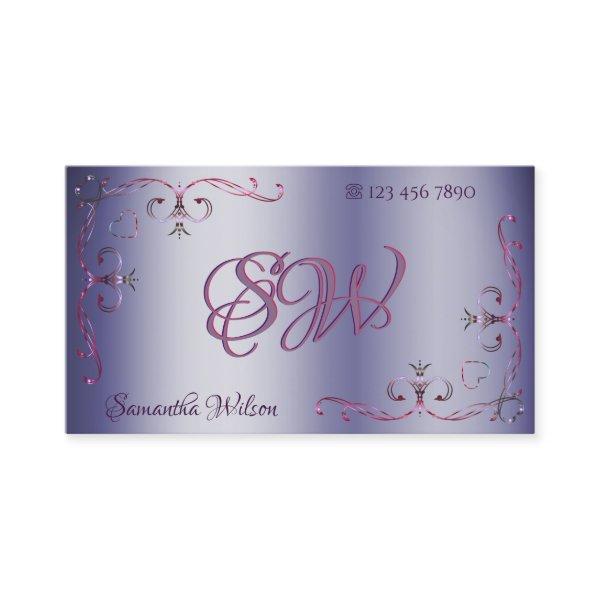 Blue Pink Ornate Corner Border Initials Ornamental