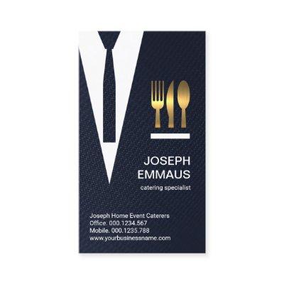 Blue Plaid Stripes Suit Tie Gold Cutlery Caterer