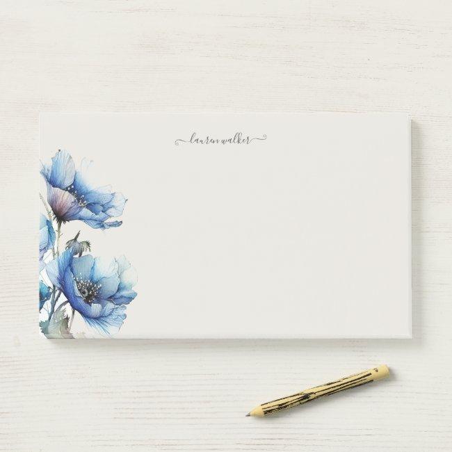 Blue Poppy Floral Monogram Post-it Notes