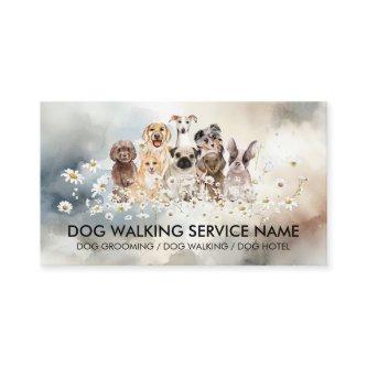 Blue Pretty Dogs in Daisies Watercolor Background
