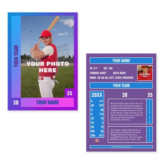 Blue/Purple Baseball Trading Card - Custom Stats