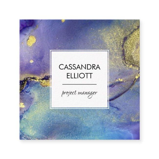 Blue Purple & Gold Alcohol Ink Liquid Art Square