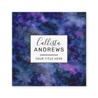 Blue Purple Majestic Starry Nebula Watercolor Square