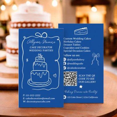 Blue Retro French Scribble cake decorator qr code