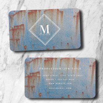 Blue Rust Metallic Texture Monogram Initial