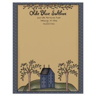 Blue Saltbox House with Primitive Stars & Berries Letterhead