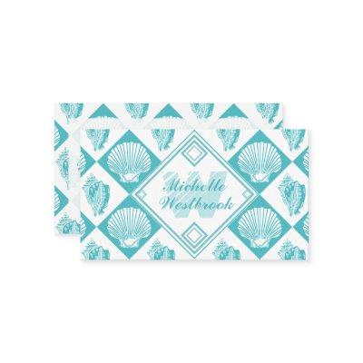 Blue Seashell Diamond Nautical Beach Monogram