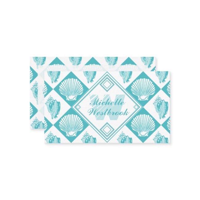 Blue Seashell Diamond Nautical Beach Monogram