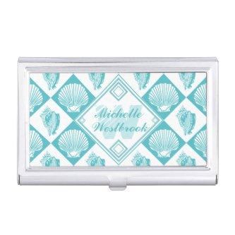 Blue Seashell Diamond Nautical Beach Monogram  Case