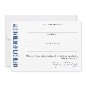 Blue Signature Script Certificate of Authenticity