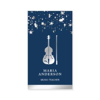 Blue Silver Foil Violin Music Teacher Violinist