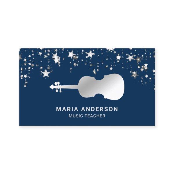 Blue Silver Foil Violin Music Teacher Violinist