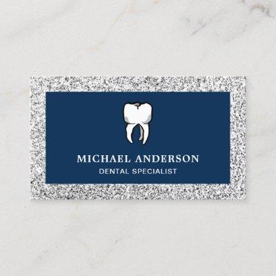 Blue Silver Glitter Tooth Dental Clinic Dentist