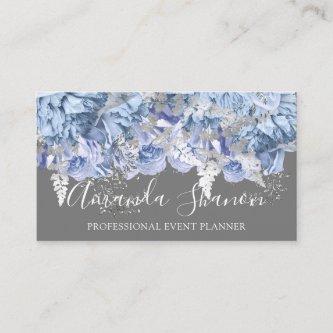 Blue Silver White Roses Event Planner QR Code
