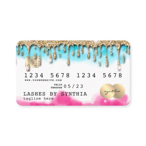 Blue Sky Ocean Watercolor Credit Card gold drips