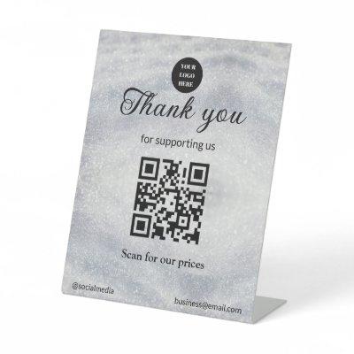 blue sparkle add logo text Q R code scan here Pedestal Sign