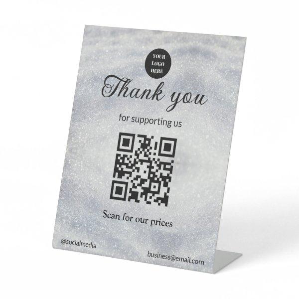blue sparkle add logo text Q R code scan here Pedestal Sign