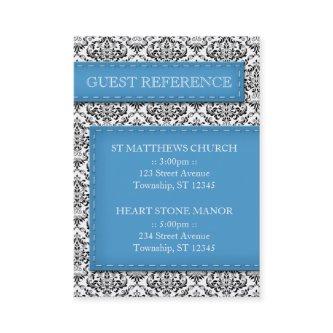 Blue Stitched Damask Wedding Guest Reference Cards