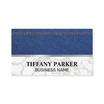 Blue Stitched Leather | White Marble Metallic Trim
