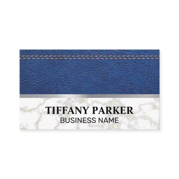 Blue Stitched Leather | White Marble Metallic Trim