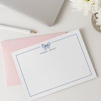 BLUE STRIPED BOW COQUETTE PERSONALIZED  NOTE CARD