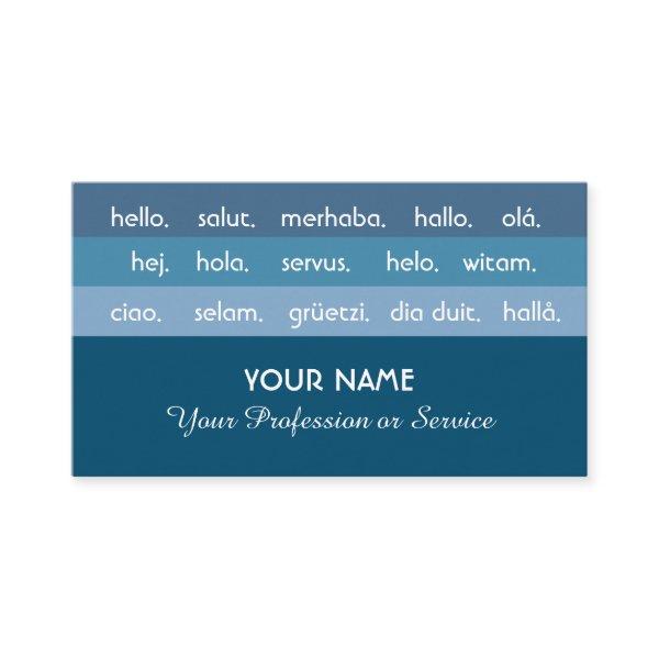 Blue stripes international languages hello