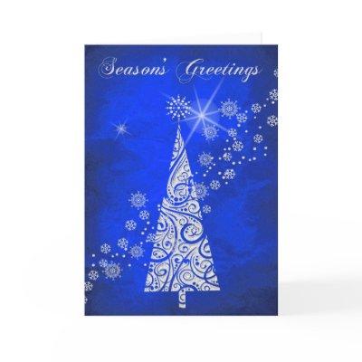 Blue Swirl Retro Pattern Christmas Tree Card