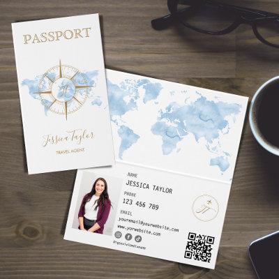 Blue Travel Agent Passport World Map Insert Photo