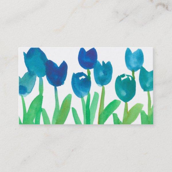Blue Tulip Garden Painted Watercolor Flowers