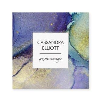 Blue Turquoise Purple Gold Abstract Liquid Art Square