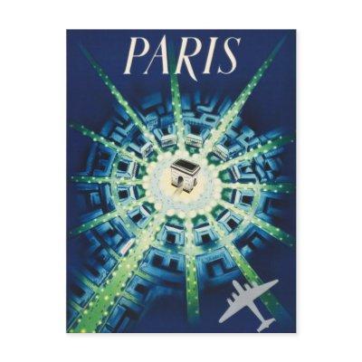 Blue Vintage Paris French Air Travel Europe Postcard
