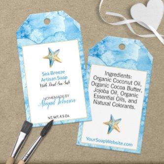 🌊 Blue Watercolor Beach Theme Soap Starfish  Gift Tags