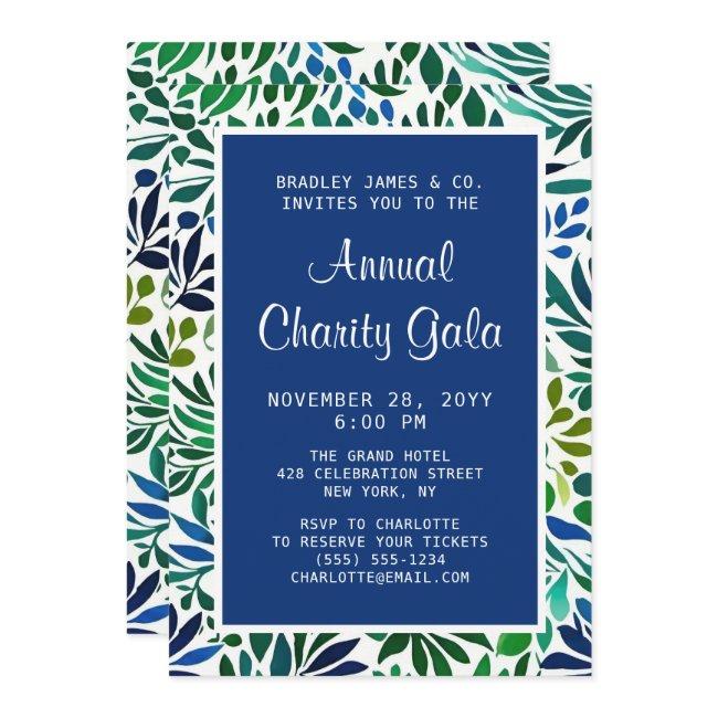 Blue Watercolor Floral Charity Event Gala Party Invitation
