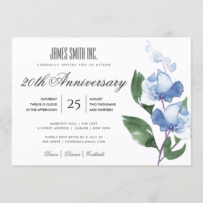 BLUE WATERCOLOR FLORAL CORPORATE PARTY EVENT INVITATION