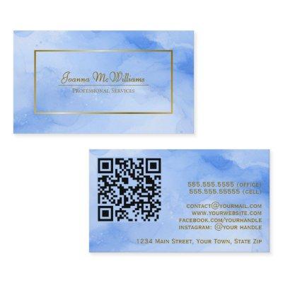 Blue Watercolor & Gold Professional QR Code