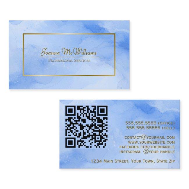 Blue Watercolor & Gold Professional QR Code