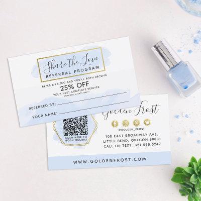 Blue Watercolor & Gold Referral Program QR Code