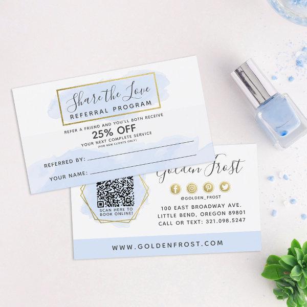 Blue Watercolor & Gold Referral Program QR Code