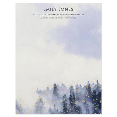 BLUE WATERCOLOR LANDSCAPE TREE FOLIAGE MONOGRAM LETTERHEAD