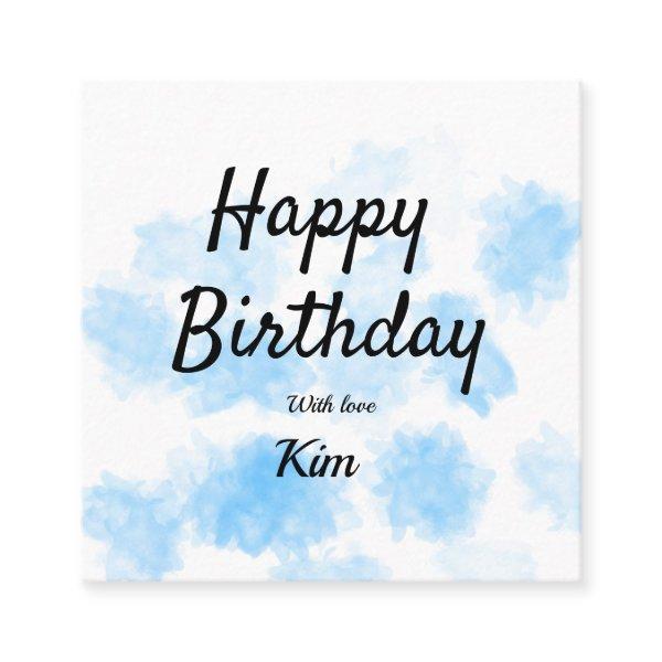 Blue watercolor simple birthday add your name cust square
