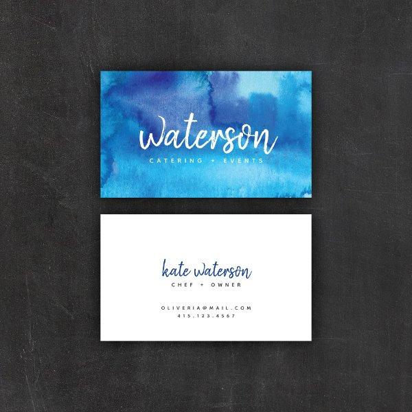 Blue Watercolor + White Script