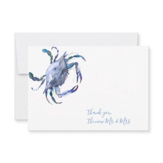 Blue WatercolorCrab Thank You Stationery Note Card